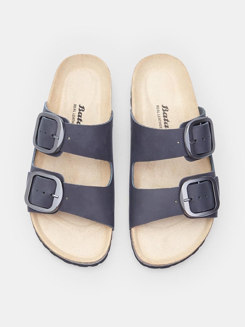 Babouche  en cuir Bata Noir - Kiabi