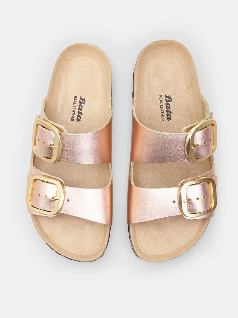 Babouche  en cuir Bata Rose - Kiabi