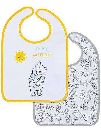 Babycalin - 2 bavoirs bébé 6 mois Winnie Sunny en coton - Bavoir à scratch 25x36 cm