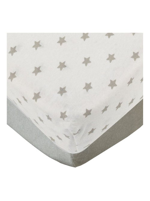 Babycalin - 2 draps housses en coton 70x140 cm - Gris + Imprimé étoiles - Kiabi