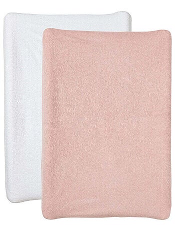 Babycalin - 2 Housses pour matelas à langer Blanc / Rose - Eponge - Housse matelas à langer 50x70 cm