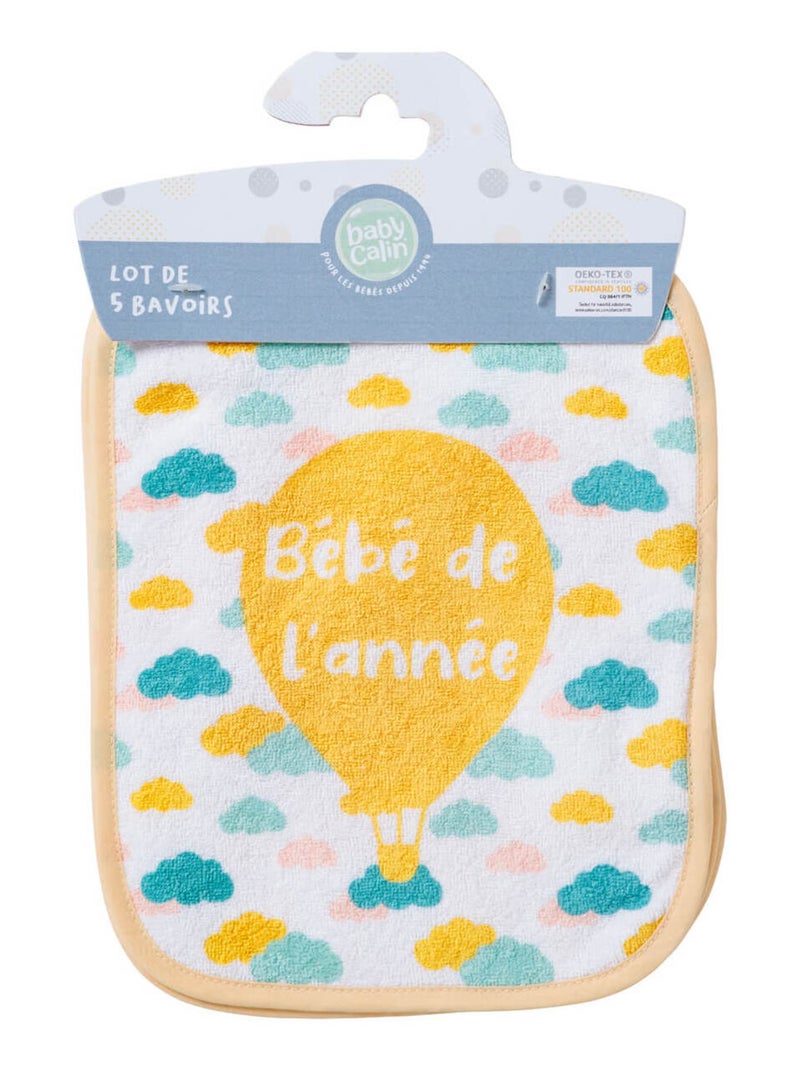 Babycalin - 5 bavoirs naissance Love Family - Bavoir bébé à lacets 20x25 cm Multicolore - Kiabi