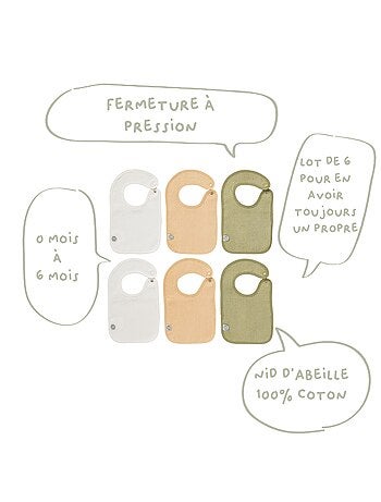 Babycalin - 6 Bavoirs bébé nid d'abeille - Bavoir naissance - Les Colorés