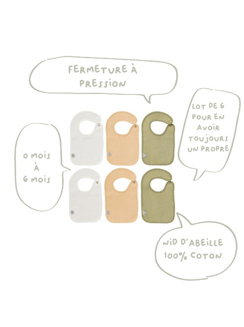 Babycalin - 6 Bavoirs bébé nid d'abeille - Bavoir naissance - Les Colorés - Kiabi