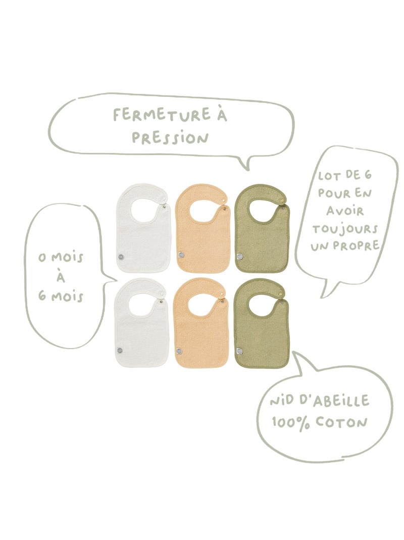 Babycalin - 6 Bavoirs bébé nid d'abeille - Bavoir naissance - Les Colorés Multicolore - Kiabi