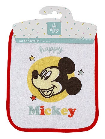 Babycalin - 7 Bavoirs bébé Naissance 20x25 cm en éponge Happy Mickey