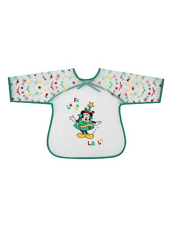 Babycalin - Bavoir manches longues 12 mois Mickey&Minnie Jingle All The Way 37x42 cm