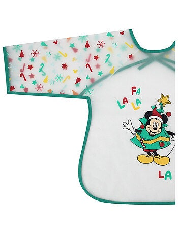 Babycalin - Bavoir manches longues 12 mois Mickey&Minnie Jingle All The Way 37x42 cm