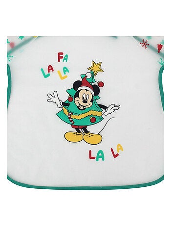 Babycalin - Bavoir manches longues 12 mois Mickey&Minnie Jingle All The Way 37x42 cm