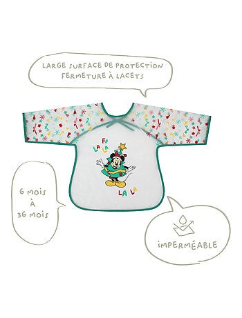 Babycalin - Bavoir manches longues 12 mois Mickey&Minnie Jingle All The Way 37x42 cm