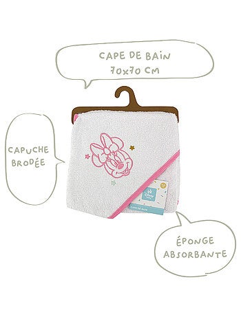 Babycalin - Cape de bain bébé Happy Minnie - Sortie de bain bébé 70x70 cm