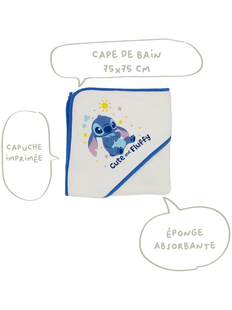 Babycalin - Cape de bain bébé Stitch - Sortie de bain bébé 75x75 cm Blanc Violet Bleu - Kiabi