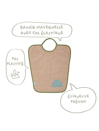 Babycalin - Lot de 2 bavoirs maternelle éponge avec étiquette prénom