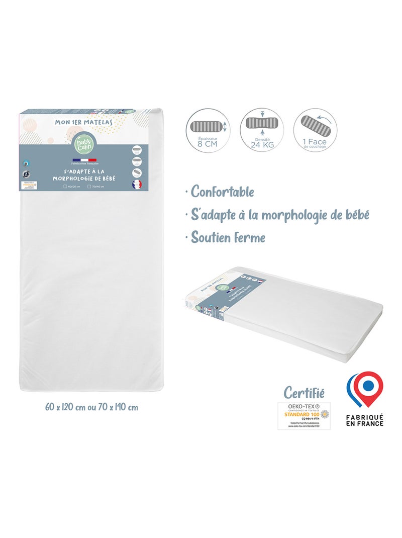 Babycalin - Matelas bébé Mon 1er Matelas Morphologique - Matelas 70x140 cm - Soutien ferme Blanc - Kiabi
