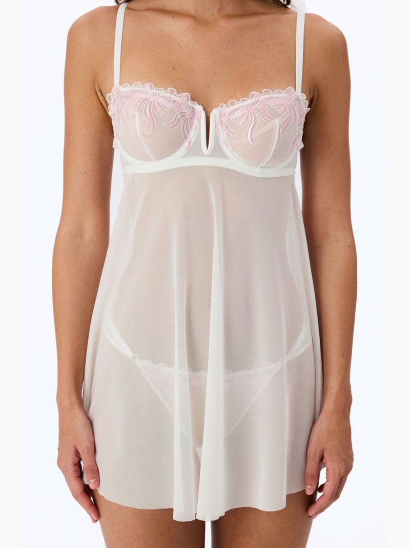 Babydoll à broderie cassée, à armatures et motif nœuds penti Blanc - Kiabi