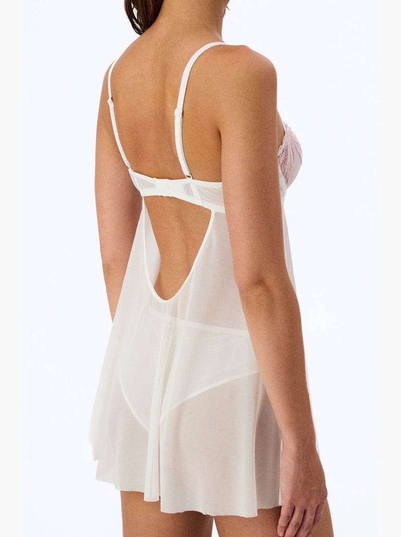 Babydoll à broderie cassée, à armatures et motif nœuds penti Blanc - Kiabi