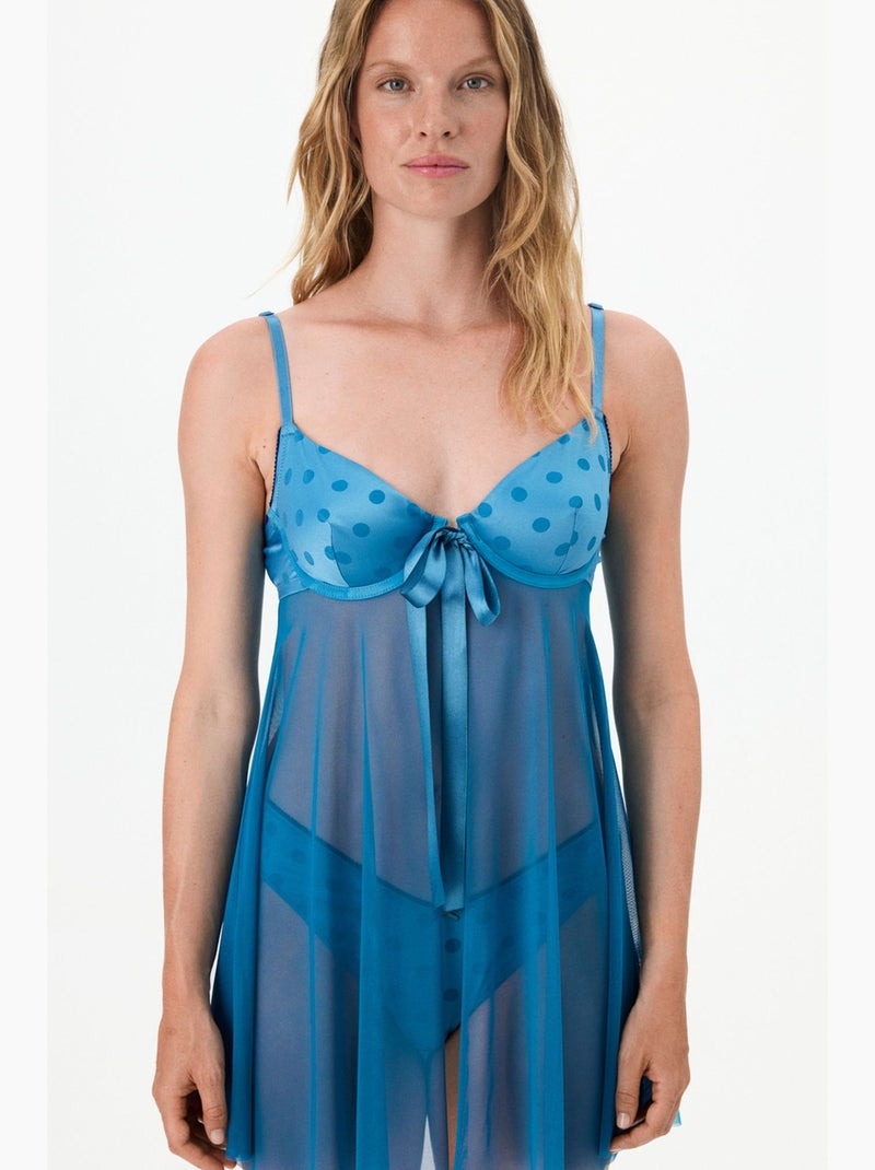 Babydoll à ouverture devant penti Bleu - Kiabi