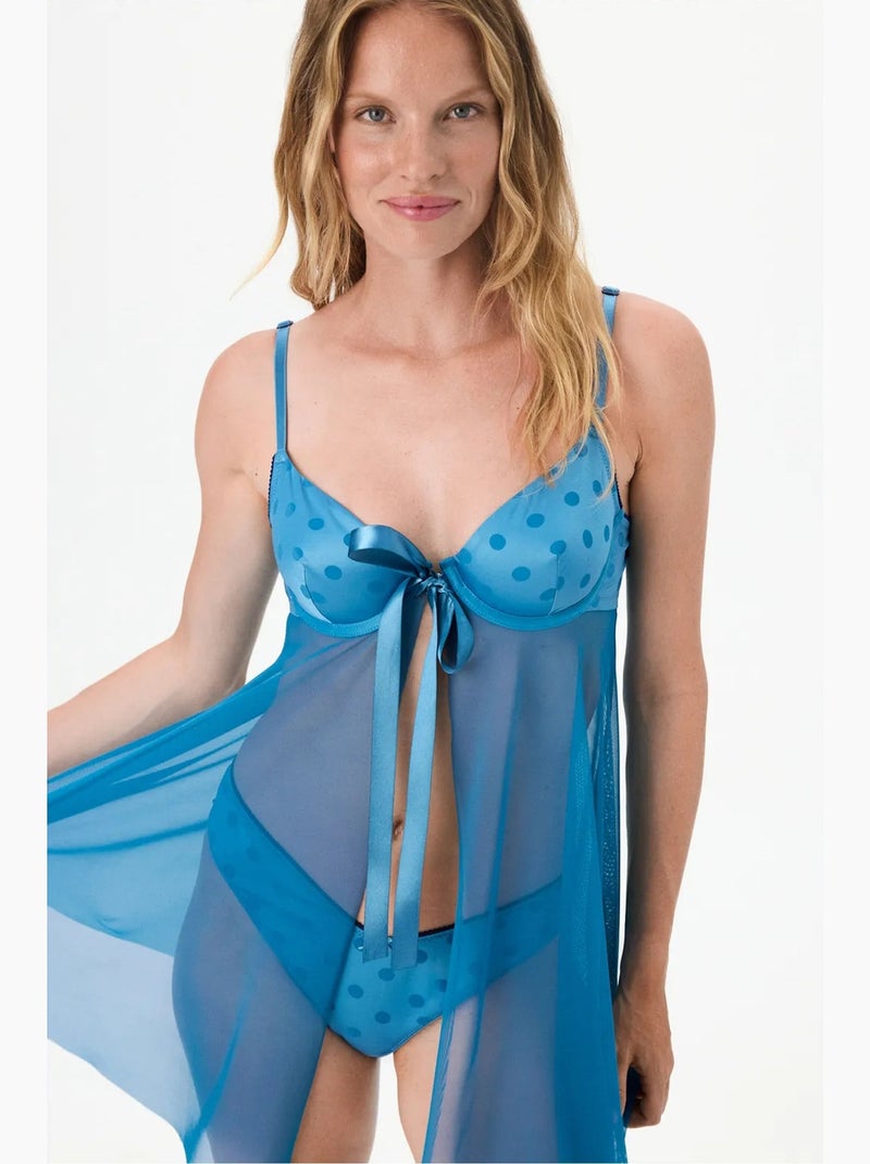 Babydoll à ouverture devant penti Bleu - Kiabi