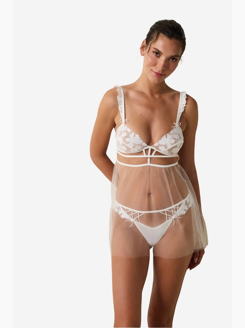 Babydoll de trousseau à broderie cassée, brodée, fleurie, à armatures penti Blanc - Kiabi