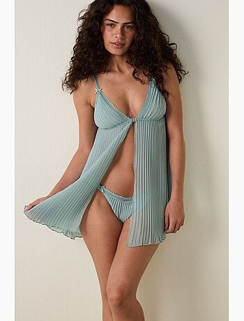 Babydoll en mousseline rayée, plissé, sans armatures penti