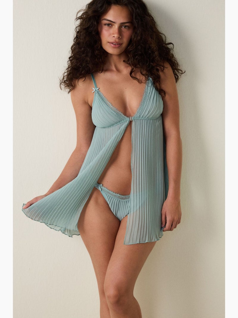Babydoll en mousseline rayée, plissé, sans armatures penti Vert menthe - Kiabi