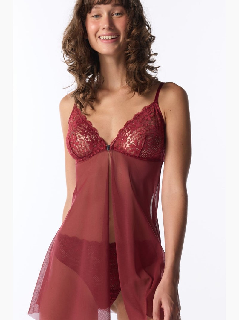 Babydoll femme en dentelle penti Rouge bordeaux - Kiabi