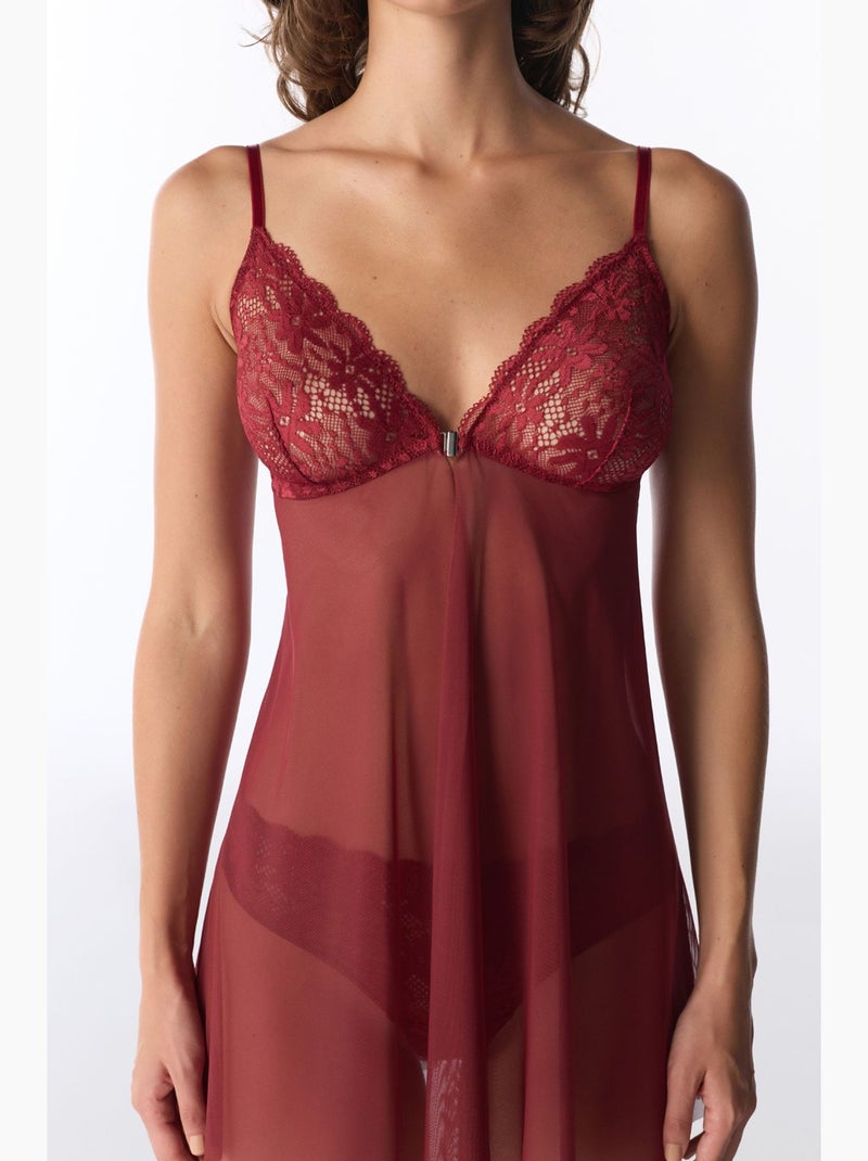 Babydoll femme en dentelle penti Rouge bordeaux - Kiabi