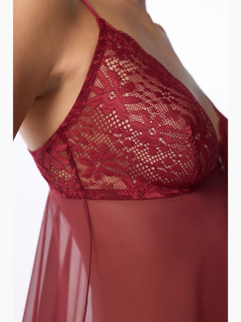 Babydoll femme en dentelle penti Rouge bordeaux - Kiabi
