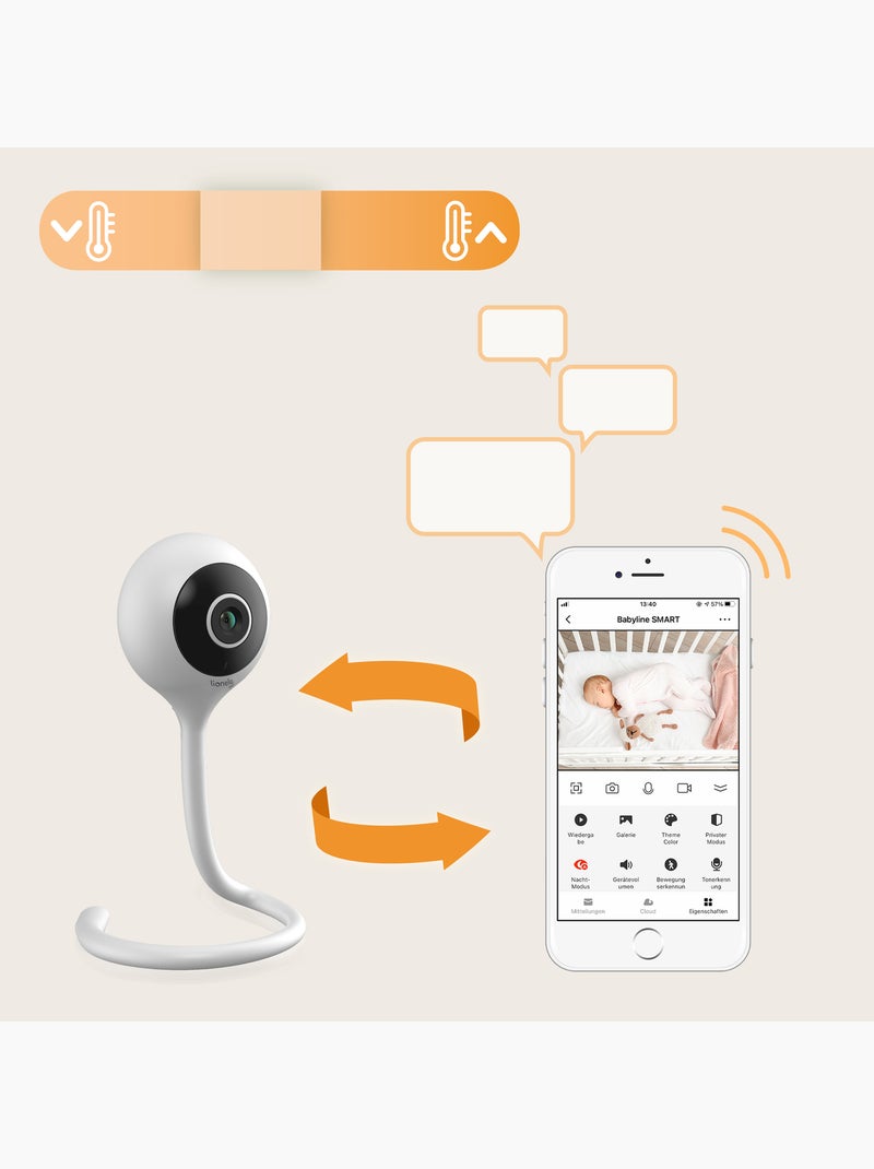 Babyphone LIONELO Babyline Smart - HD - WiFi - Audio Bidirectionnel - Vision nocturne - USB Blanc - Kiabi