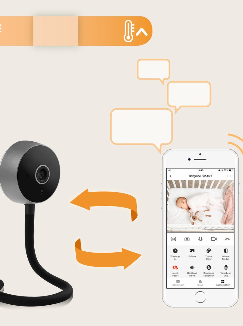 Babyphone LIONELO Babyline Smart - HD - WiFi - Audio Bidirectionnel - Vision nocturne - USB Noir - Kiabi