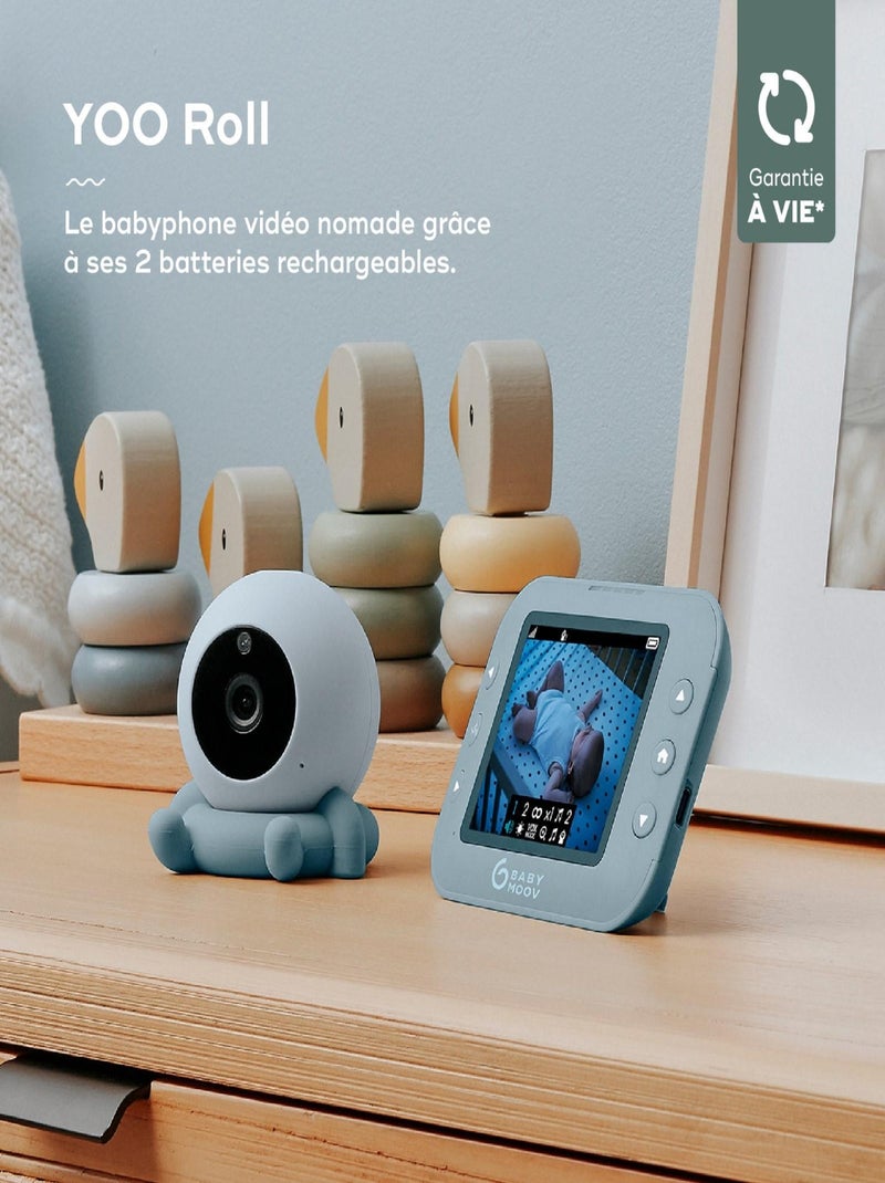 Babyphone vidéo nomade, grand écran, rechargeable Yoo Roll 'Babymoov' Bleu clair - Kiabi