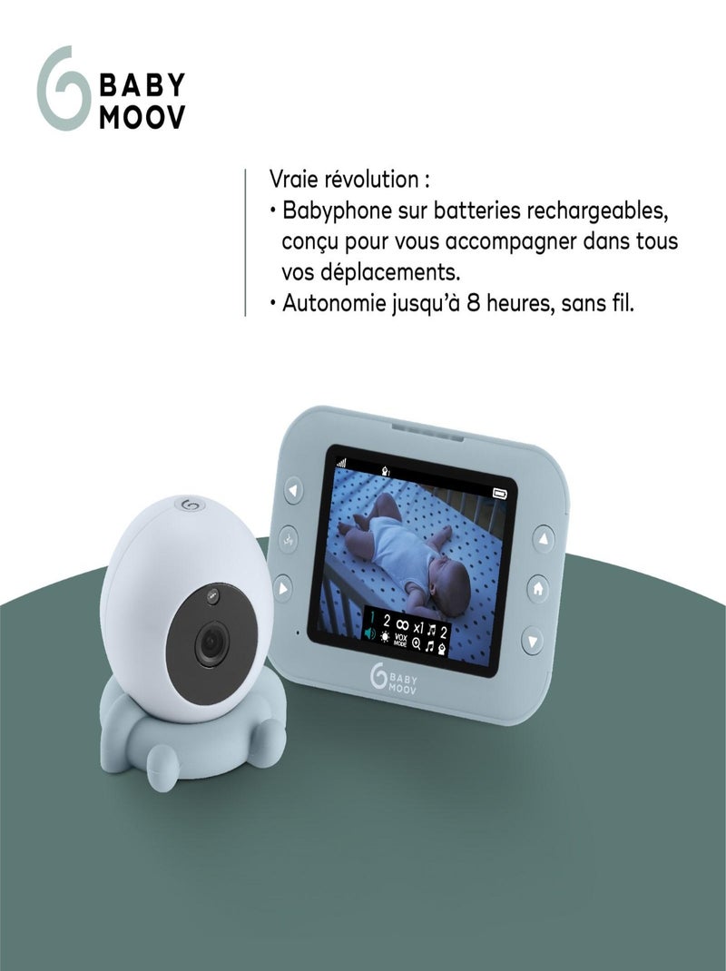 Babyphone vidéo nomade, grand écran, rechargeable Yoo Roll 'Babymoov' Bleu clair - Kiabi