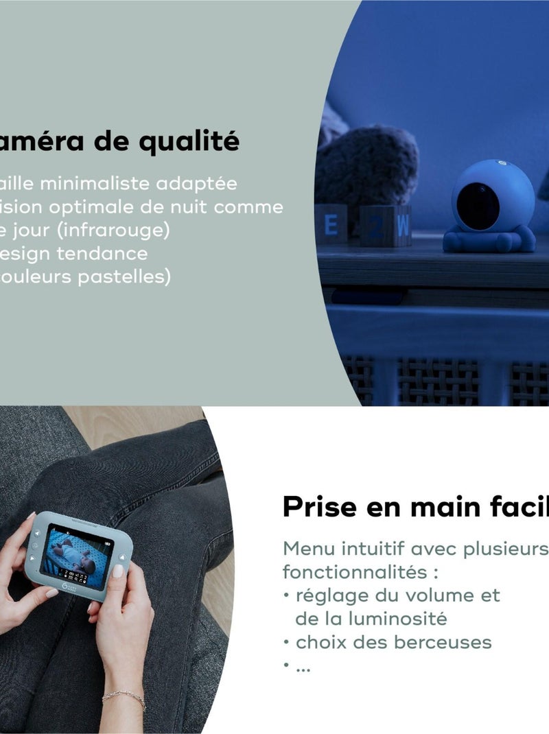 Babyphone vidéo nomade, grand écran, rechargeable Yoo Roll 'Babymoov' Bleu clair - Kiabi