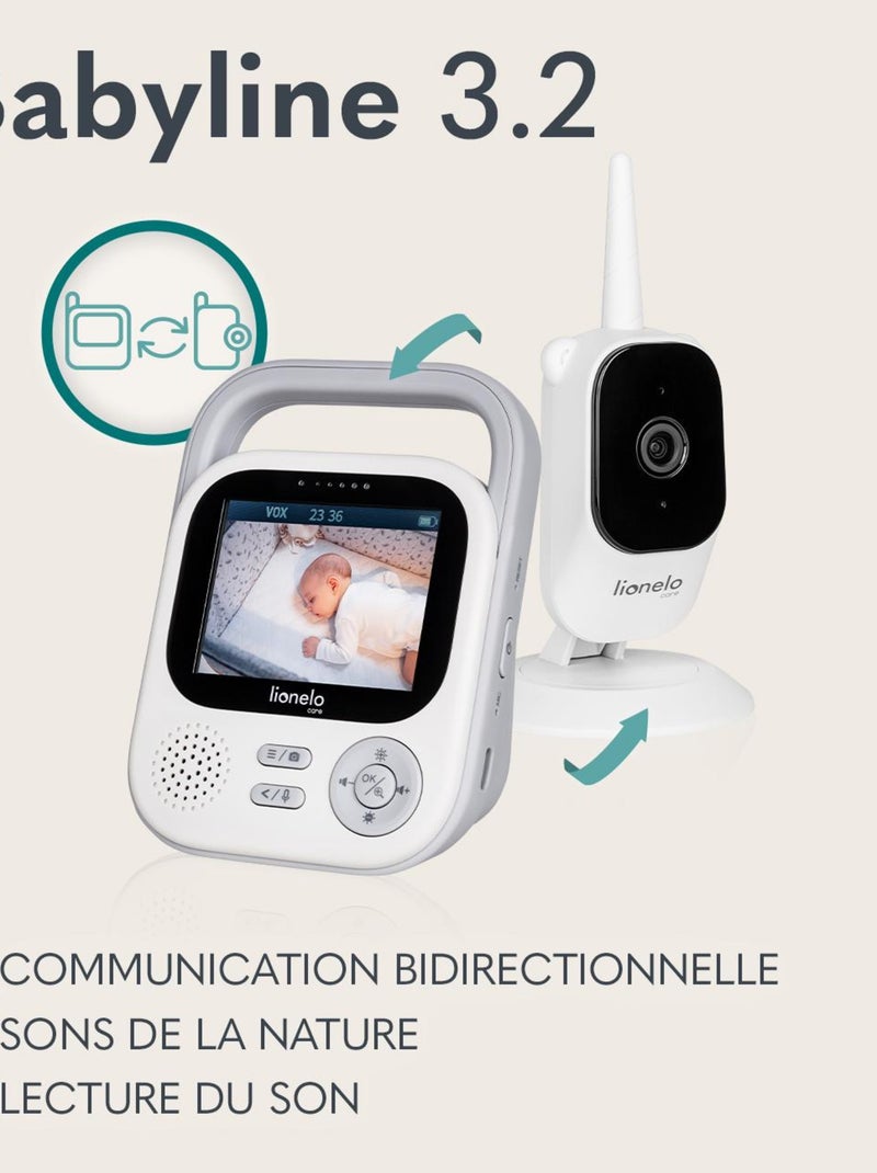 Babyphone vidéo sans fil - LIONELO Babyline 3.2 - Communication bidirectionnelle - Vision Nocturne Blanc Gris anthracite Noir - Kiabi