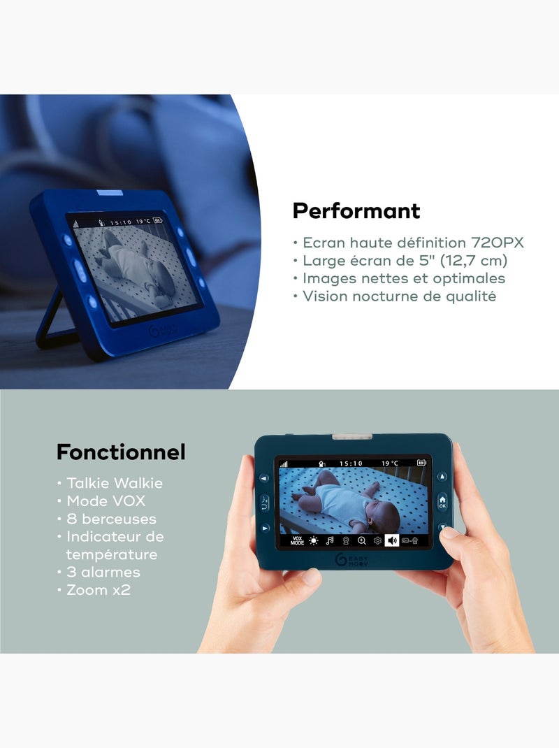 Babyphone vidéo yoo master+ hd  motorisé 360° 'babymoov' Bleu foncé - Kiabi