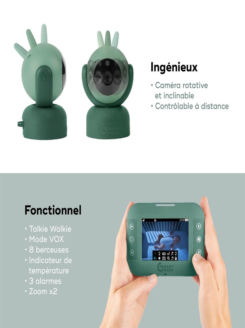 Babyphone vidéo Yoo Twist avec caméra rotative 'Babymoov' Vert - Kiabi