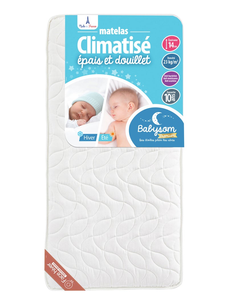 Babysom - Matelas Bébé Climatisé 60x120 cm | Épaisseur 14 cm | Fabrication française Blanc - Kiabi