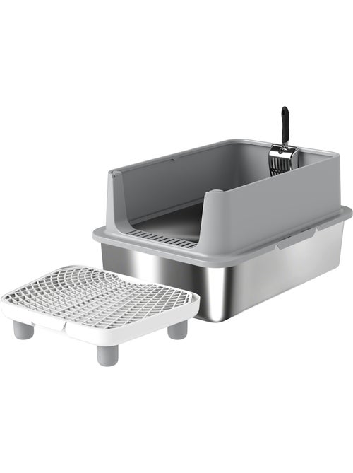 Bac à litière acier inox parois hautes pédale tapis filtrants anti-dispersion pelle - Kiabi Bac à litière acier inox parois hautes pédale tapis filtrants anti-dispersion pelle - Kiabi