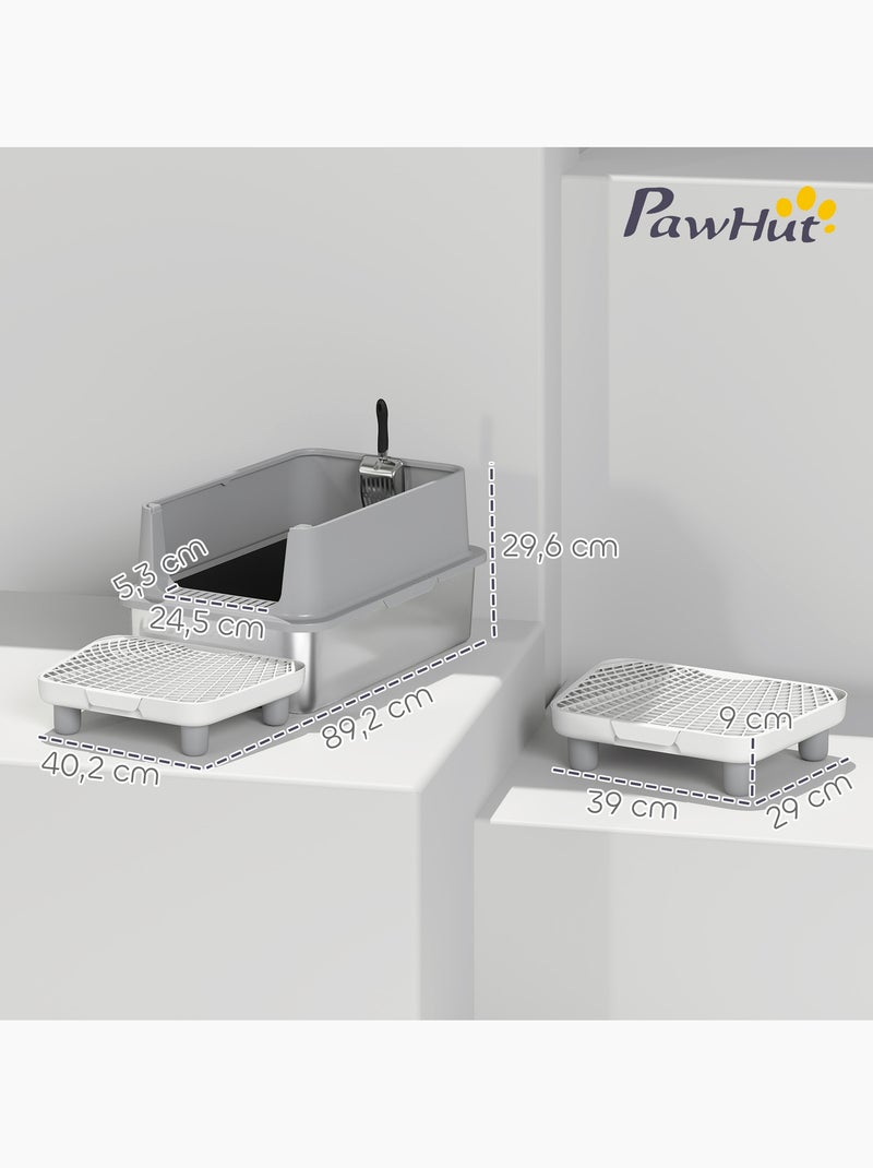 Bac à litière acier inox parois hautes pédale tapis filtrants anti-dispersion pelle Gris - Kiabi