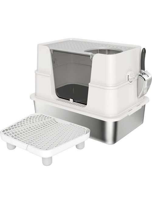 Bac à litière avec ouvercle pivotant 100° inox gris clair - Kiabi Bac à litière avec ouvercle pivotant 100° inox gris clair - Kiabi
