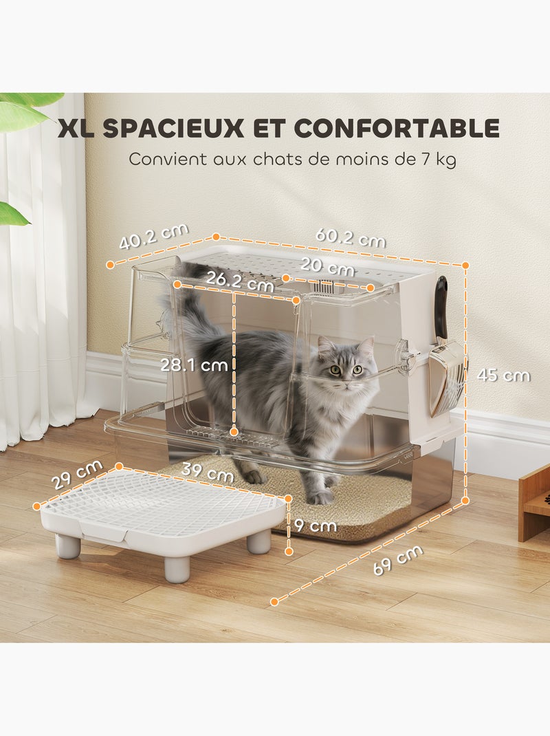 Bac à litière avec ouvercle pivotant 100° inox gris clair Gris - Kiabi