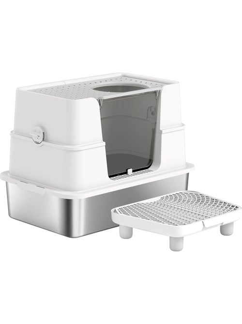 Bac à litière avec ouvercle pivotant 100° inox gris clair - Kiabi Bac à litière avec ouvercle pivotant 100° inox gris clair - Kiabi