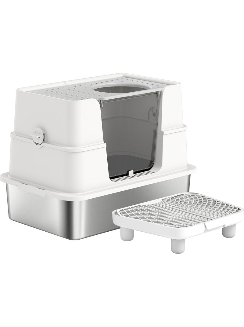 Bac à litière avec ouvercle pivotant 100° inox gris clair Gris - Kiabi