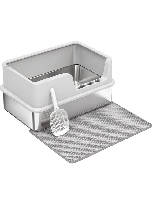 Bac à litière chat acier inox hauts rebords avec accessoires - Kiabi Bac à litière chat acier inox hauts rebords avec accessoires - Kiabi