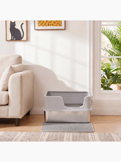 Bac à litière chat acier inox hauts rebords avec accessoires - Kiabi Bac à litière chat acier inox hauts rebords avec accessoires - Kiabi