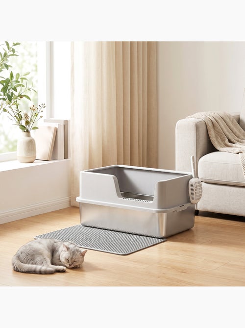 Bac à litière chat acier inox hauts rebords avec accessoires - Kiabi Bac à litière chat acier inox hauts rebords avec accessoires - Kiabi