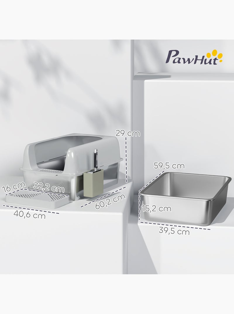 Bac à litière chat en acier inoxydable nombreux accessoires gris Gris - Kiabi