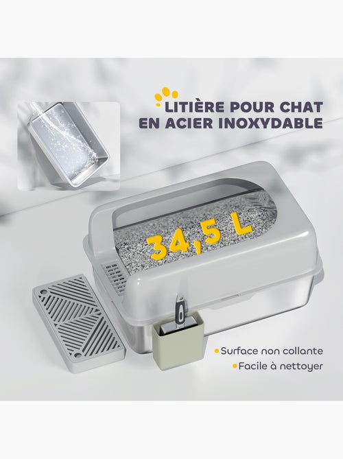 Bac à litière chat en acier inoxydable nombreux accessoires gris - Kiabi Bac à litière chat en acier inoxydable nombreux accessoires gris - Kiabi