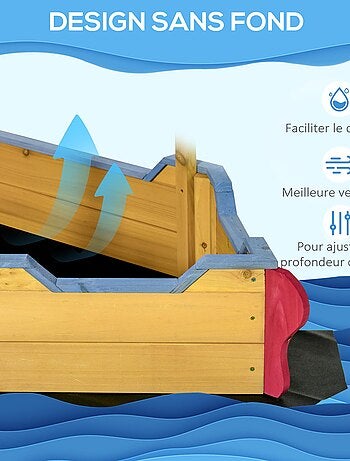 Bac à sable bateau de pirate en bois avec voile d'ombrage