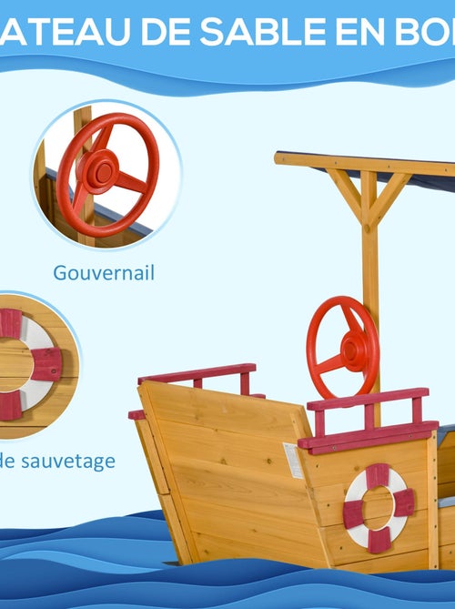 Bac à sable bateau de pirate en bois avec voile d'ombrage - Kiabi Bac à sable bateau de pirate en bois avec voile d'ombrage - Kiabi